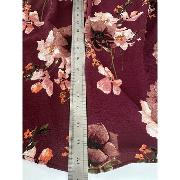 Scobe Womens Faux Wrap Dress L Wine Floral Balloon Sleeve Fairygoth Whimsygoth - Picture 10 of 11